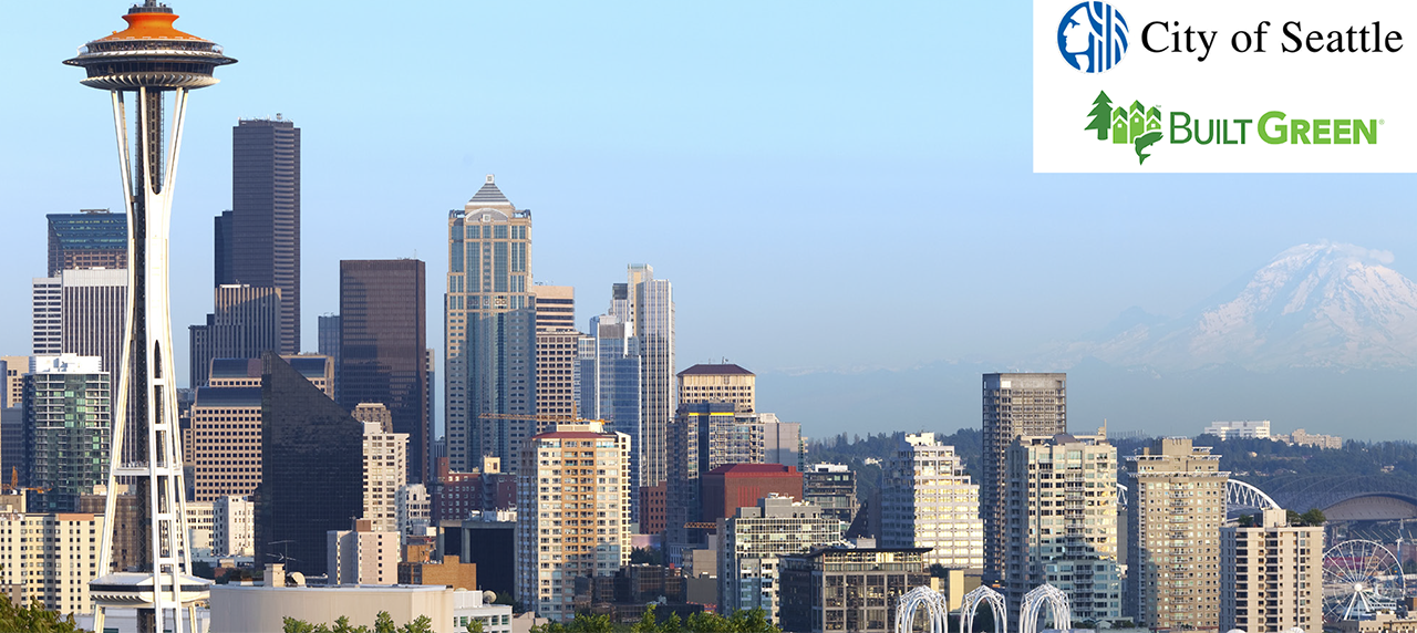 Seattle Built Green Picture of the city of Seattle with built green expedited permitting program logo.